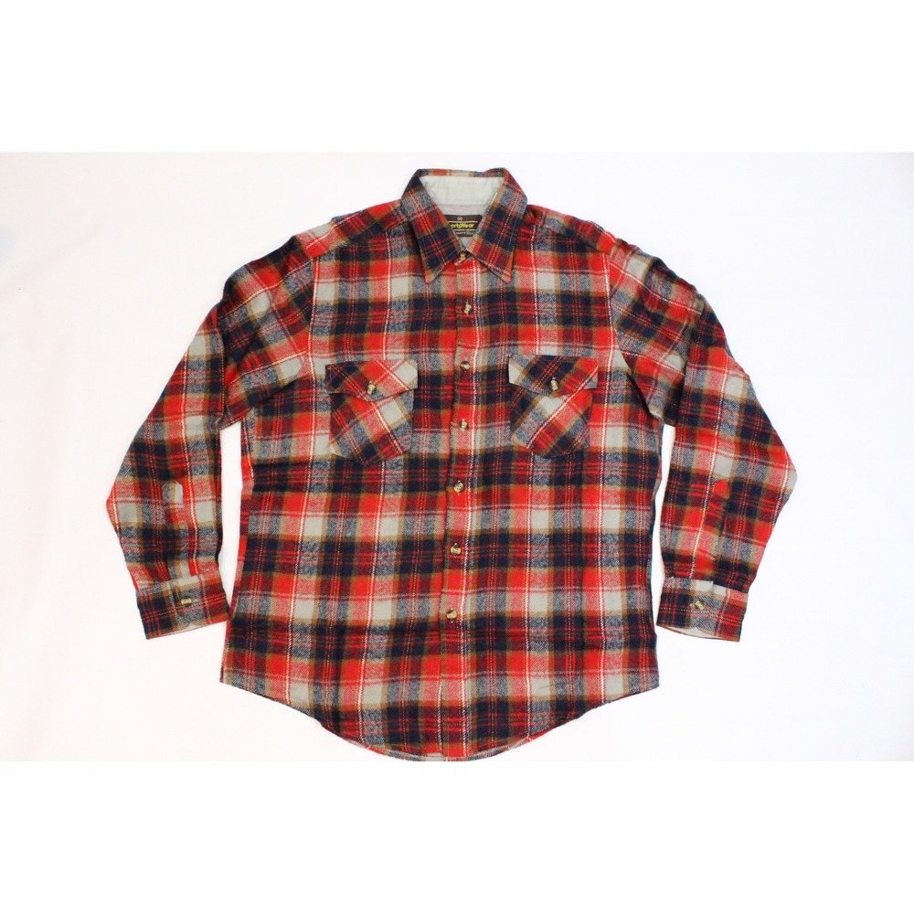 Vintage Sears Sportswear Perma-Prest Red Plaid Flannel Shirt Mens Medium 62693